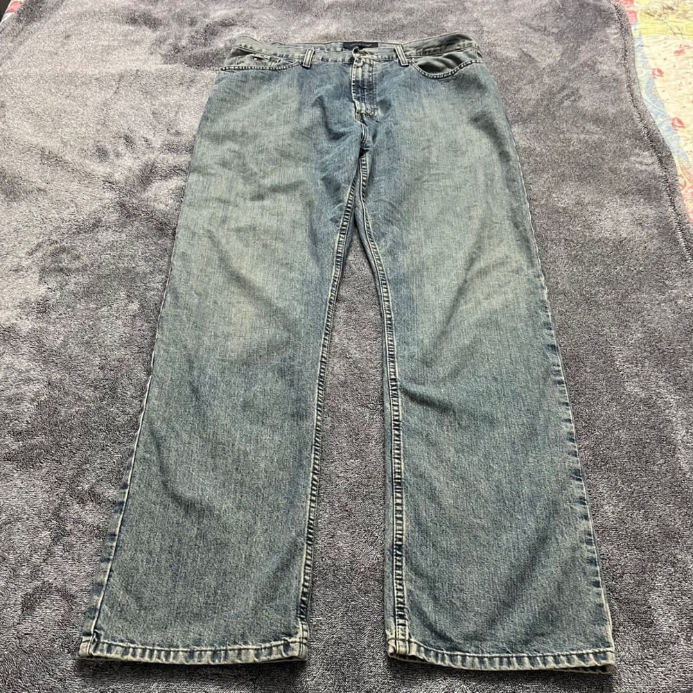 Y2K Style Tommy Hilfiger Mens Classic Fit Straight Leg Jeans Blue Denim 36x32